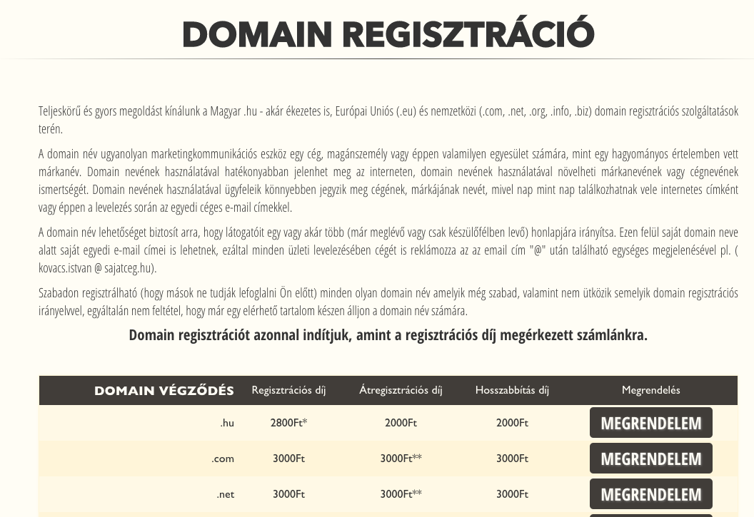 domain regisztráció